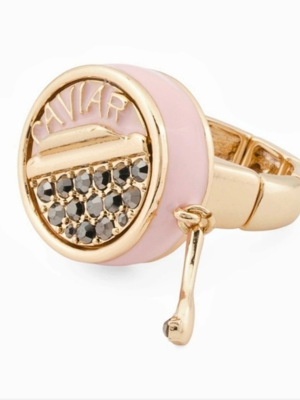 👉✨️ Betsey Johnson Gold-Tone Pink Enamel Caviar Charm Stretch Ring